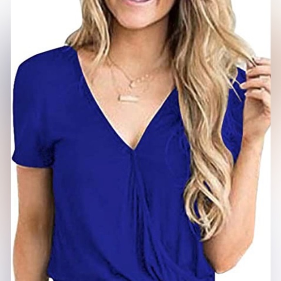 Women's Summer Casual Deep V Neck Short Sleeve Wrap Waist Jumpsuit - Picture 3 of 4